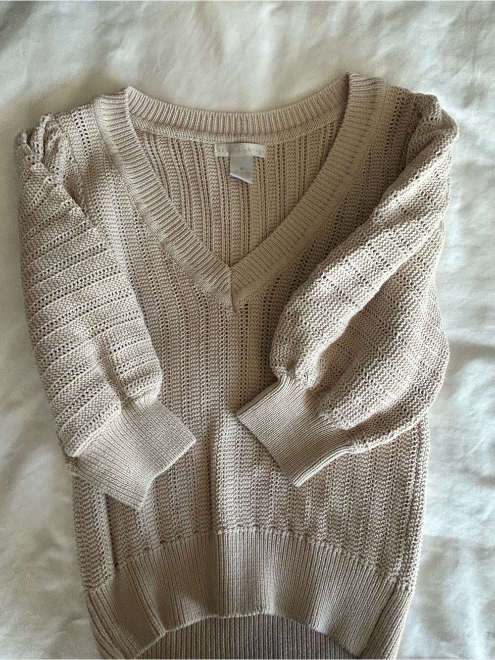 Anthropologie Beige V-Neck Open Knit Sweater